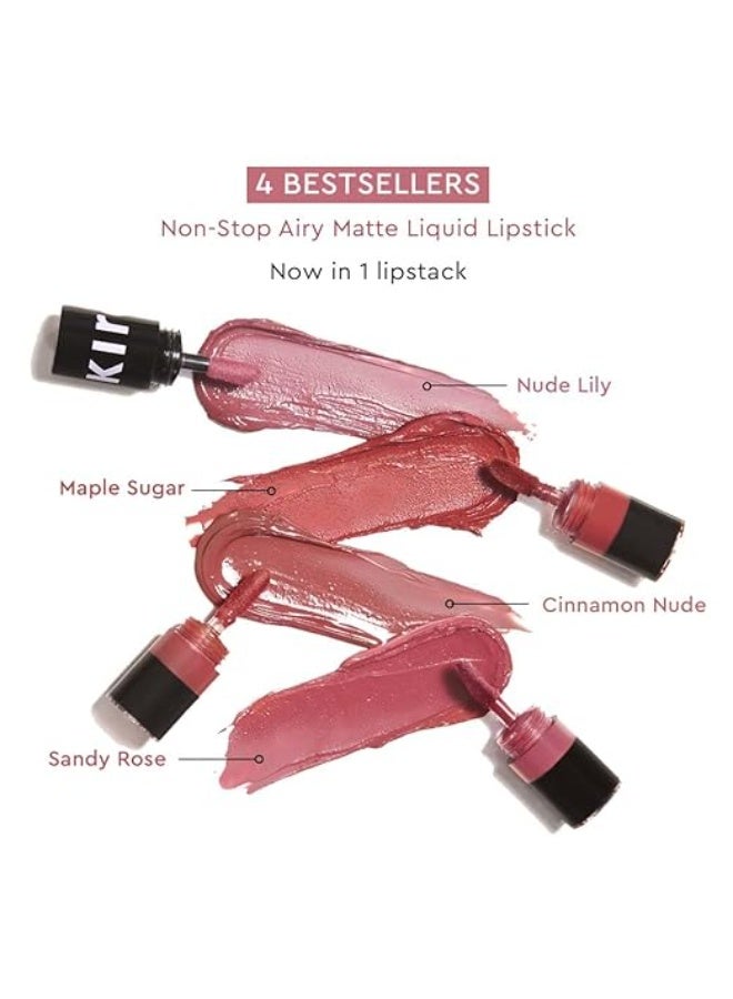 كيرو مجموعة أحمر الشفاه السائل غير اللامع من كيرو فور بلاي - سوبريم كواد، 6 مل | 4 درجات لونية نيود | يدوم طويلاً، مقاوم للتلطخ، مرطب، خفيف الوزن | تركيبة عناية بالبشرة غنية بزيت الأفوكادو والمشمش - Image 2